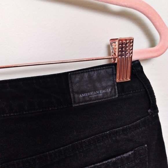 American Eagle Black Denim Distressed Button Fly Miniskirt Size 4 - Picture 6 of 9